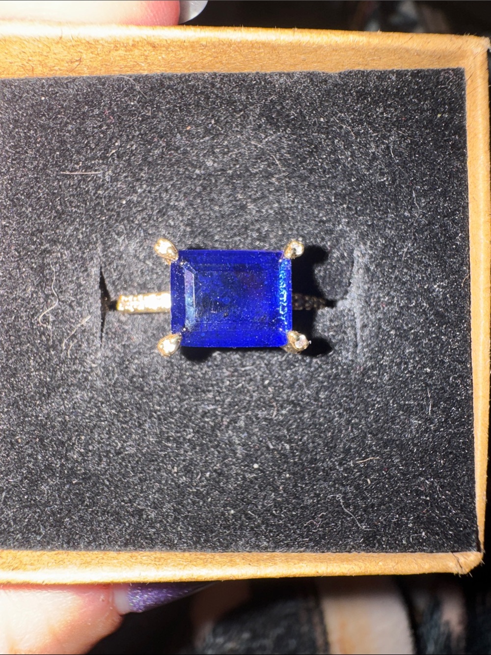 bp Gold Ring with Royal Blue Emerald-Cut Stone